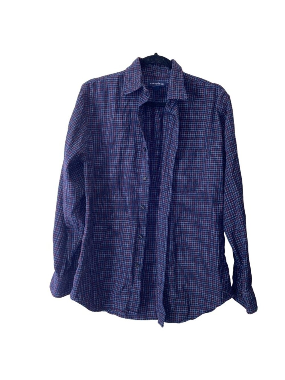 Lands End Mens M Plaid Button-Down Shirt